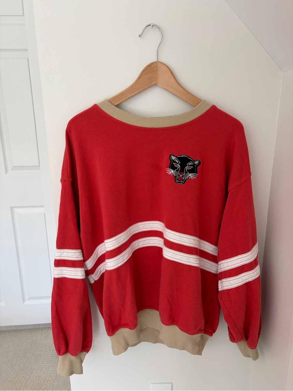 Anthropologie Pilcro Red Pullover Sweatshirt with Panther Patch